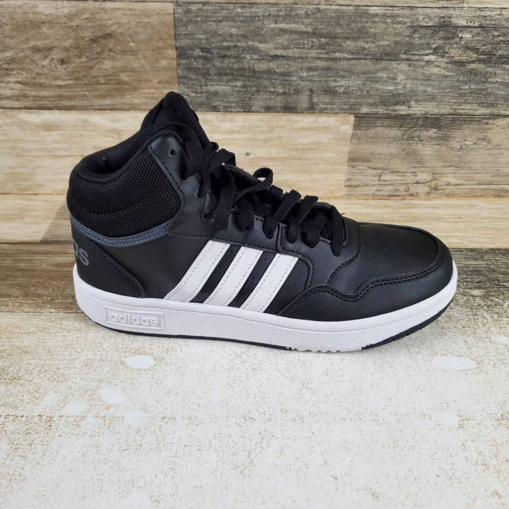 Adidas Hoops 3.0 Kids Shoes Sz 5 Athletic Black White Mid-Top Lace-Up Sneakers